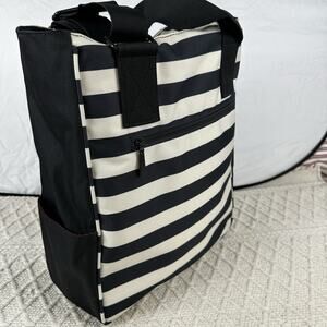 Maggie Mather Original Tote in Black & White Stripes, Zipper , Large 17× 13× 5